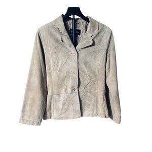 Brandon Thomas Women's Tan Suede Leather Blazer Jacket Size L